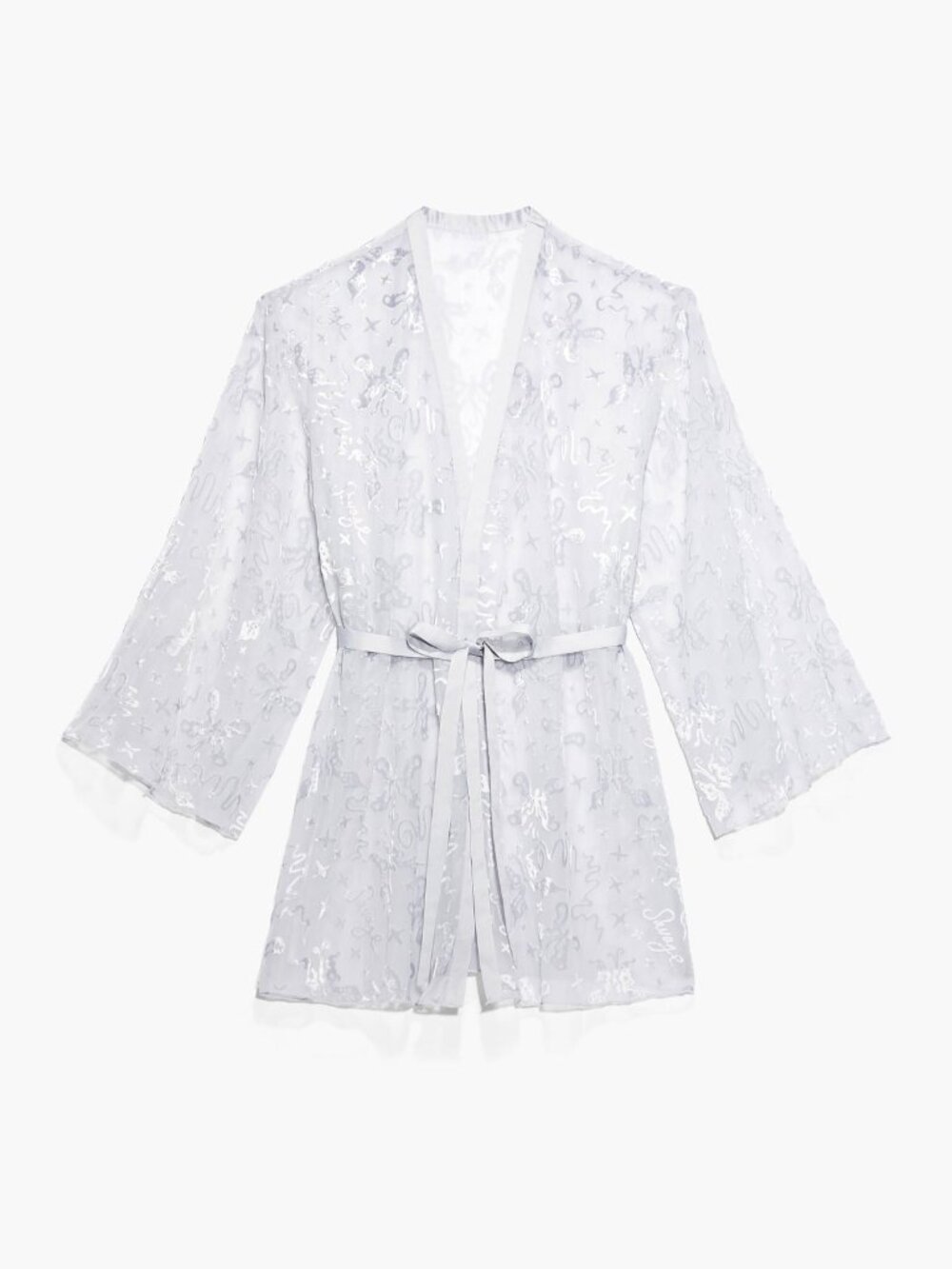 Savage X Fenty-Devoré Dreams Velvet Short Robe-Grey Smoke-NWT